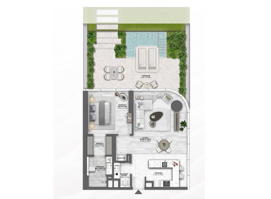 Palm Jumeirah 1-BR Apartment Floor Plan