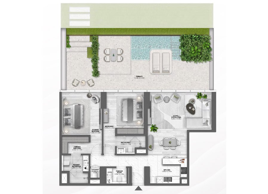 Palm Jumeirah 2-BR Apartment Floor Plan