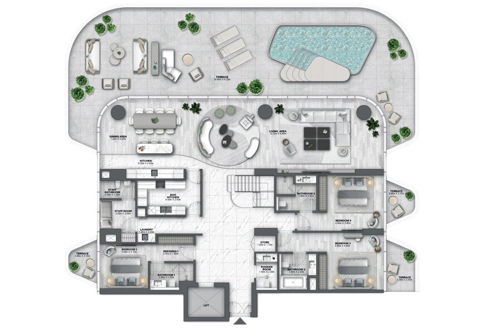 Palm Jumeirah 5-BR Penthouse Floor Plan